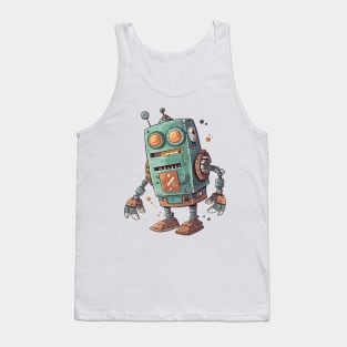 Robot, Silly Cartoon Green And Brown Robot Illustration Tank Top